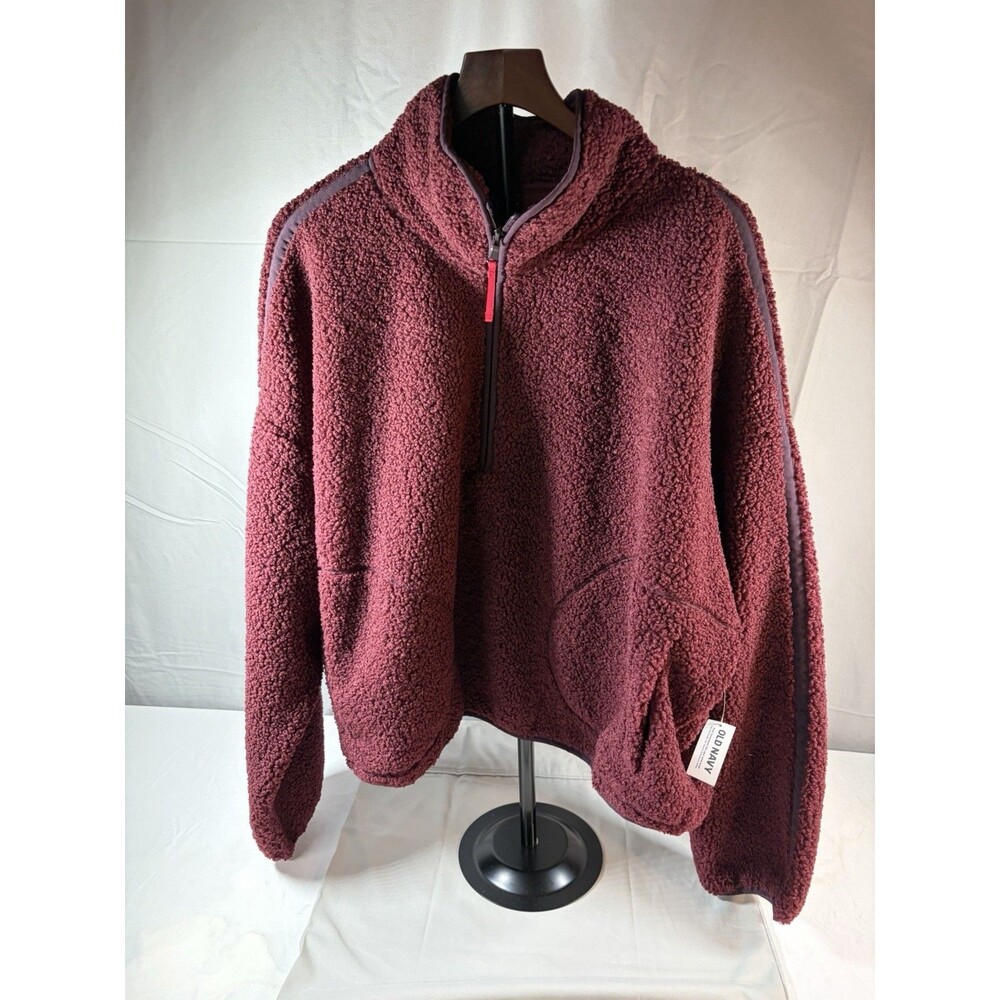 NWT Old Navy Burgundy Sherpa Fleece Crop 3/4 Zip Pullover 2X Women’s